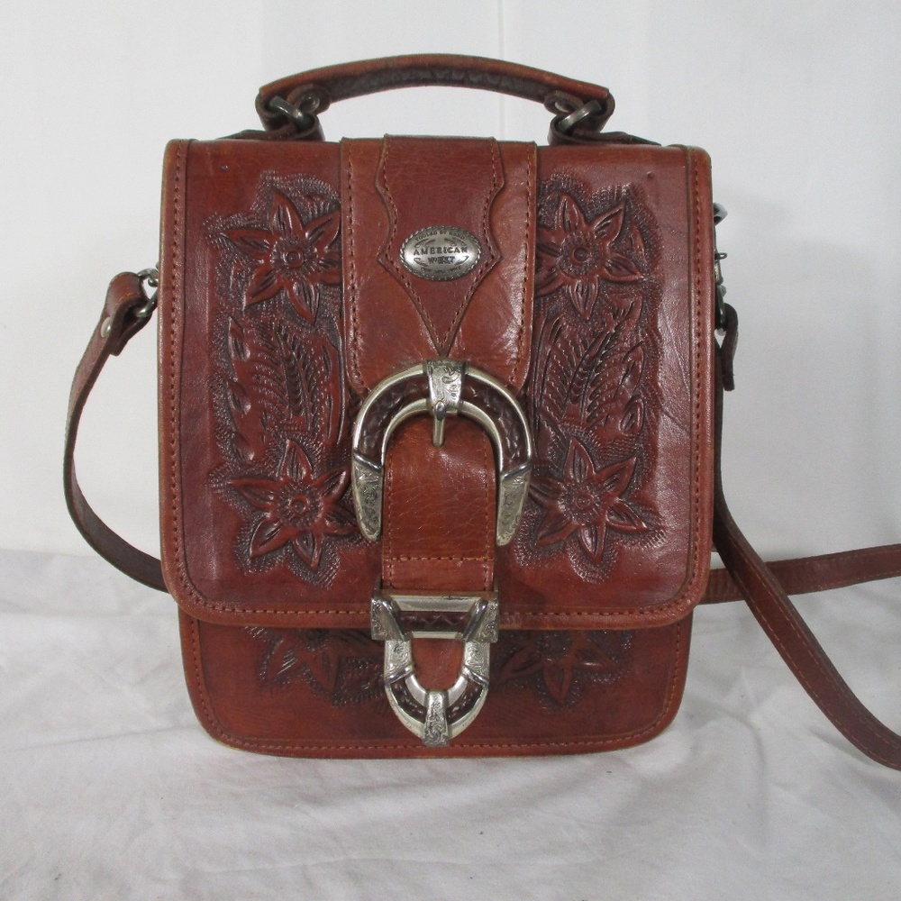 Vintage American West Tooled Leather Crossbody Bag